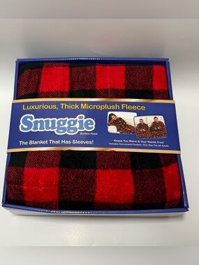 NIB Original Snuggie Buffalo Plaid Microplush Fleece Blanket - Red & Black